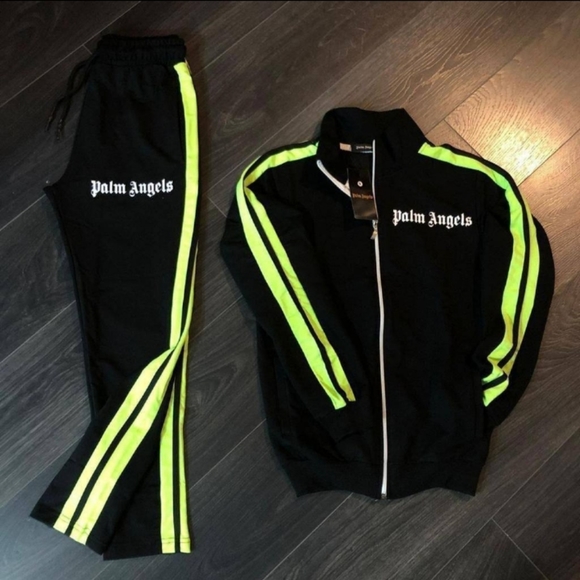 Palm Angels Black and Green Stripes Jogger and Hoodie